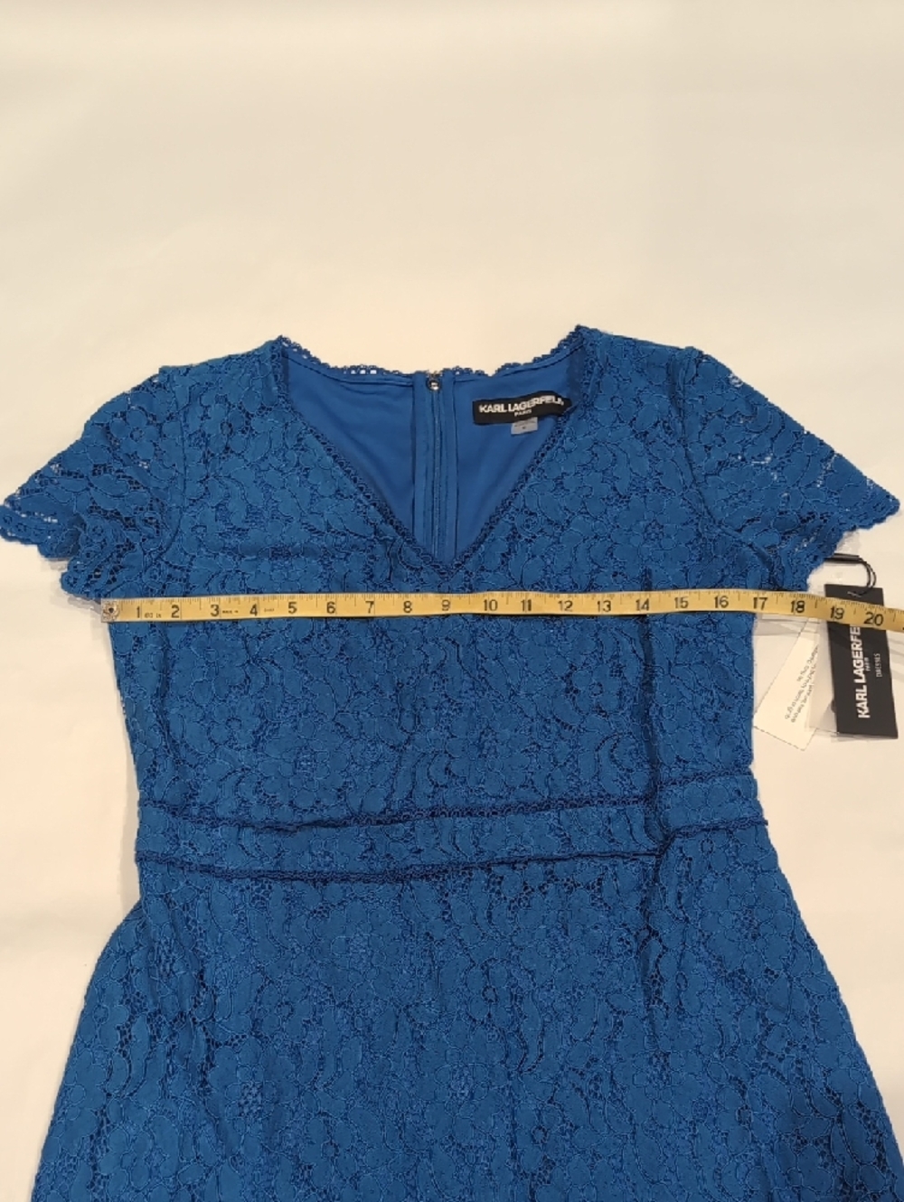 Karl Lagerfeld Women's Cobalt Blue Lace V-Neck Dress - 10 - Picture 5 of 12
